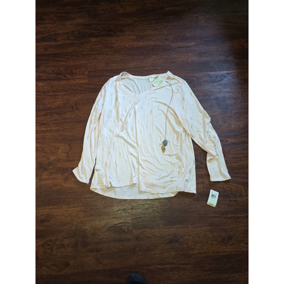 Self Esteem Tops - Womens Self Esteem Pink gold long sleeve shirt with necklace NWT size 2X